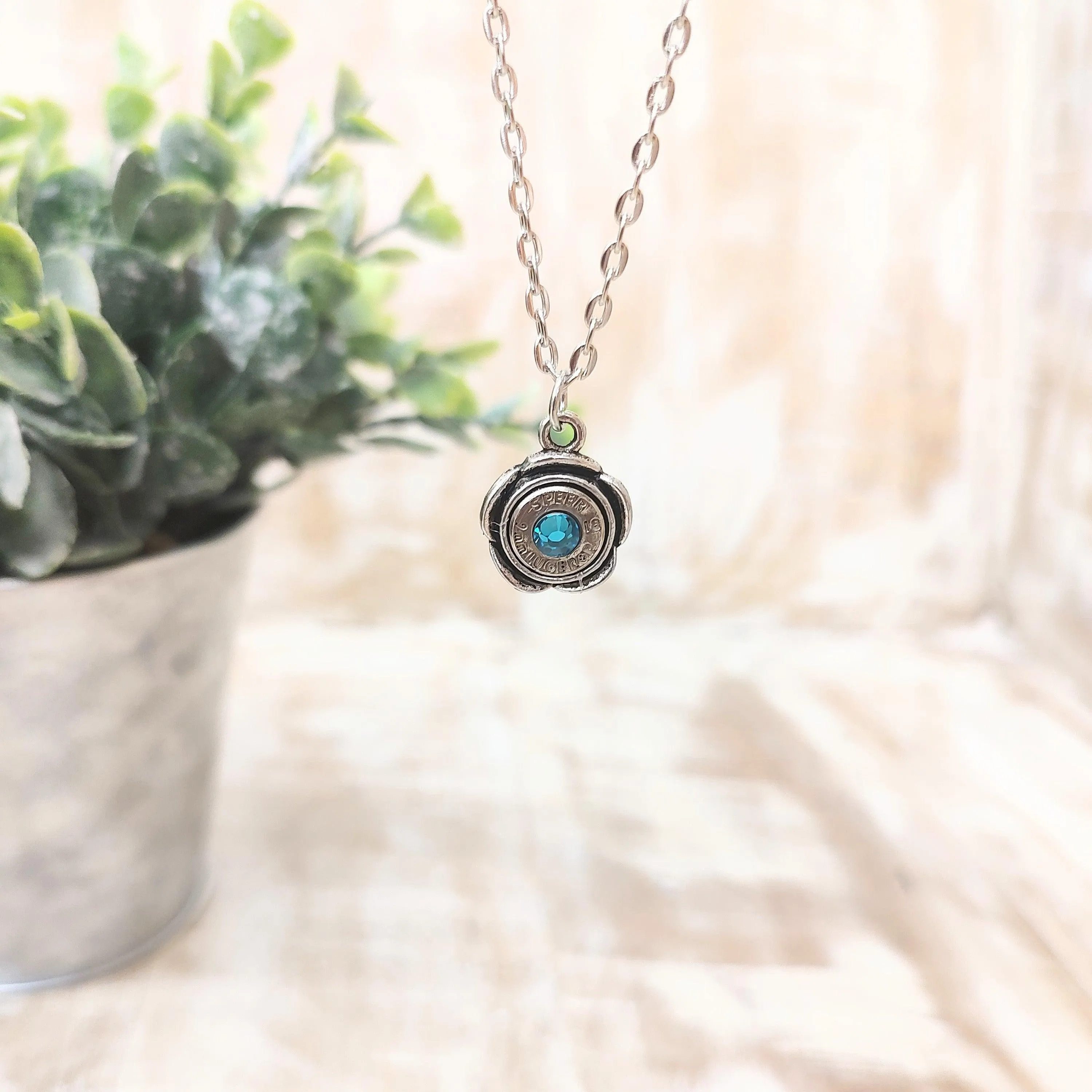 Silver Flower 9mm Bullet Necklace