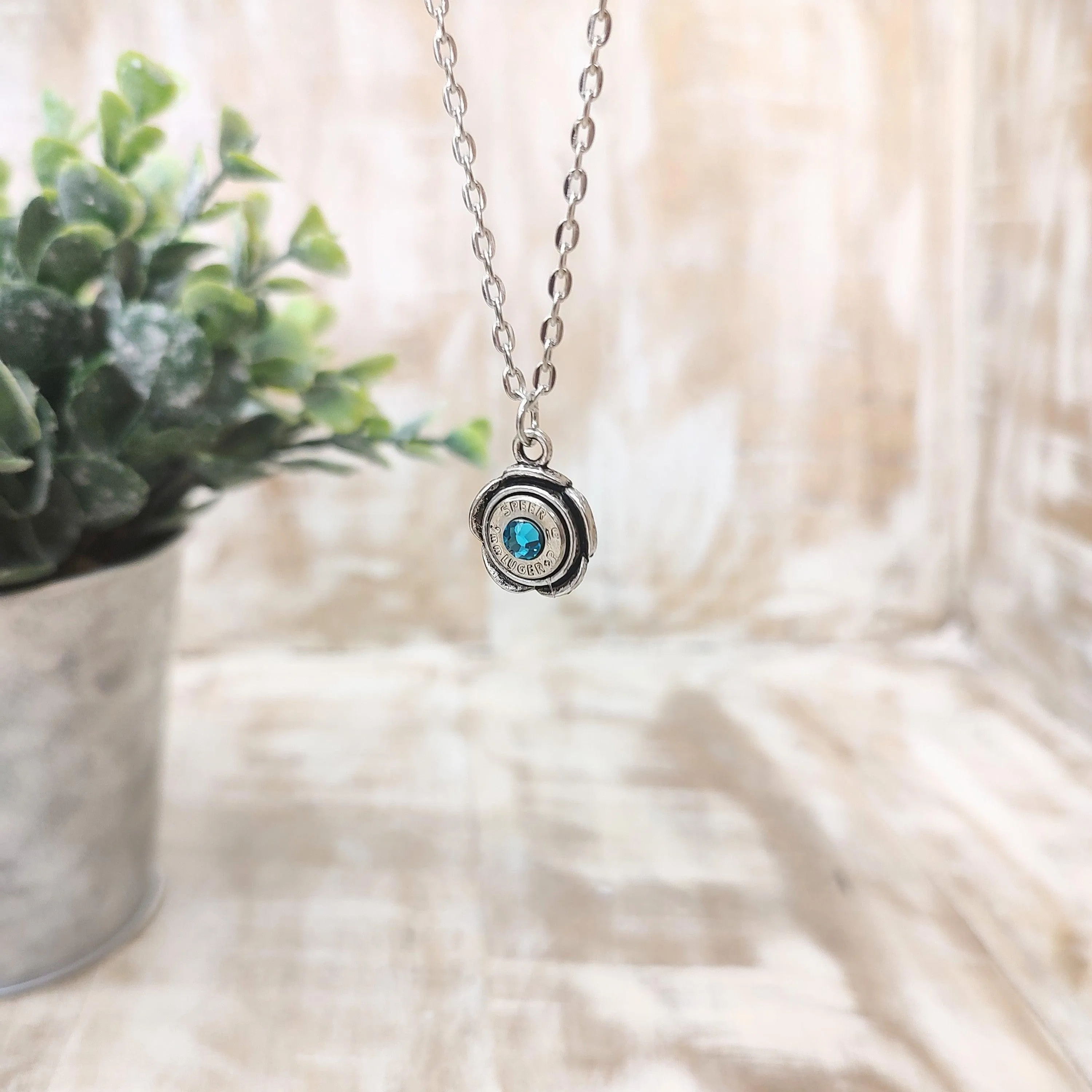 Silver Flower 9mm Bullet Necklace