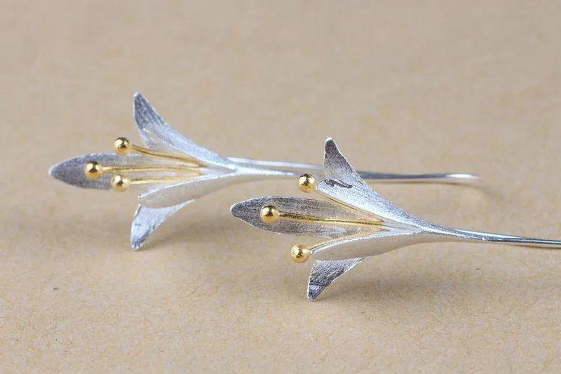 Silver Flower Drop Earrings