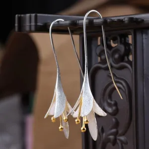 Silver Flower Drop Earrings