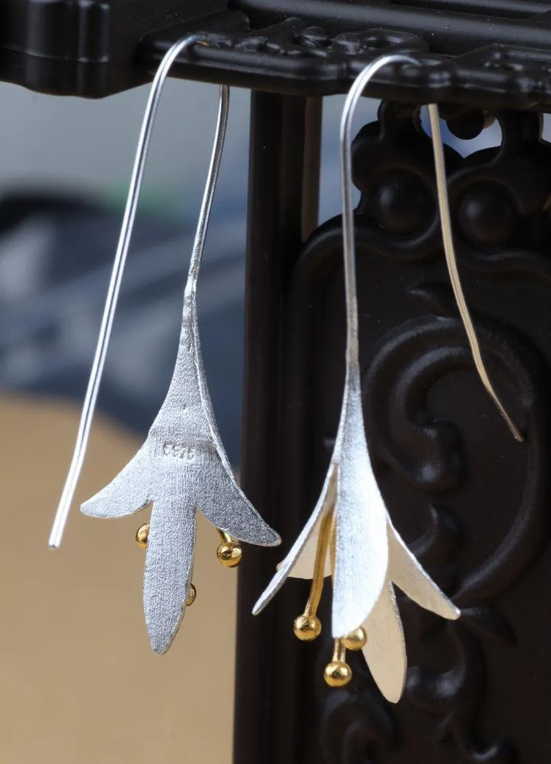 Silver Flower Drop Earrings