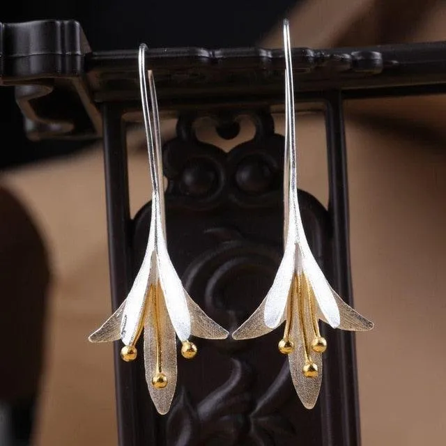 Silver Flower Drop Earrings