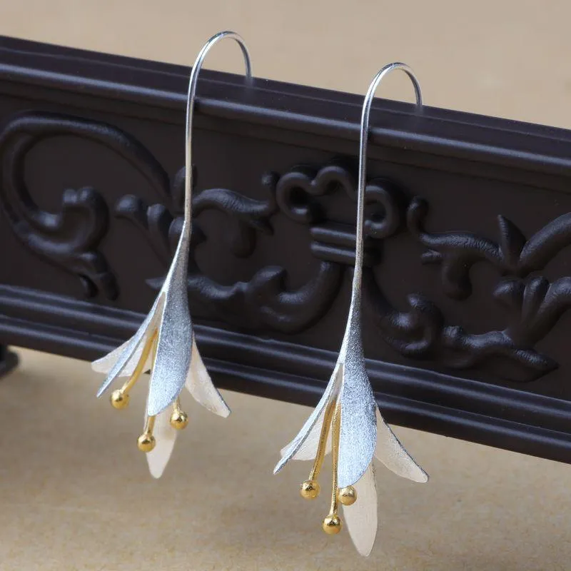 Silver Flower Drop Earrings