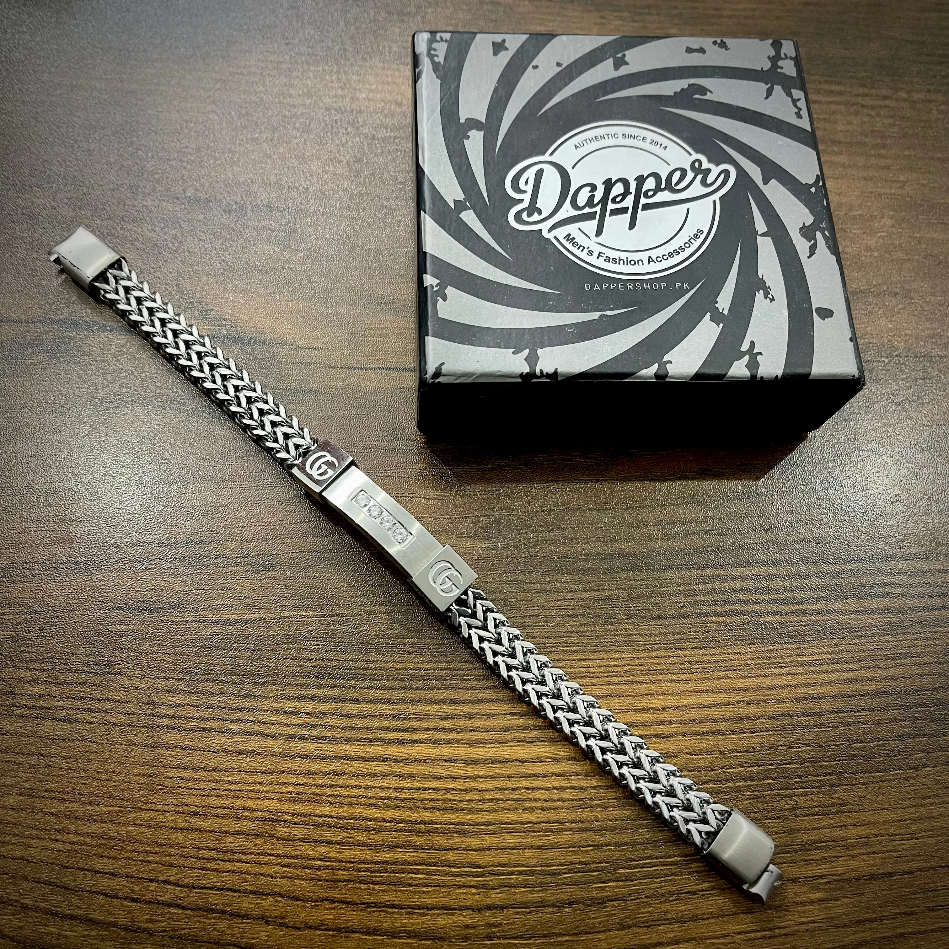 Silver GC Crown Foxtail Bracelet for Men