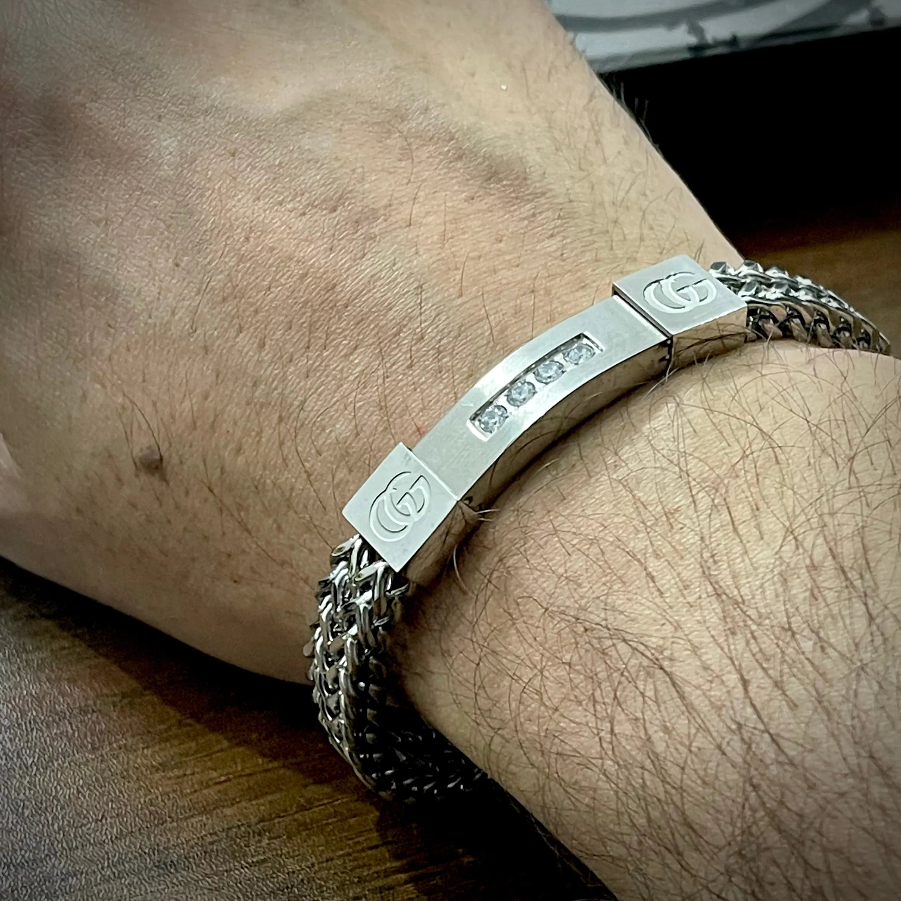 Silver GC Crown Foxtail Bracelet for Men