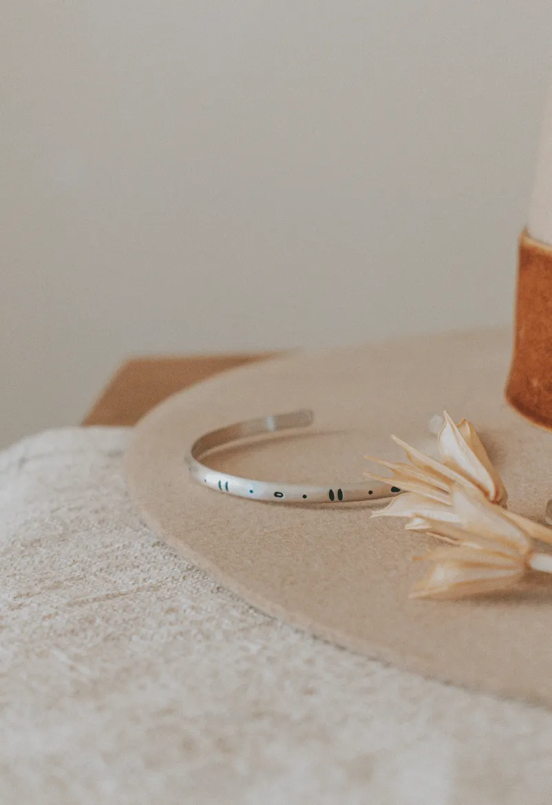 Silver Geo Stamped Cuff Bracelet