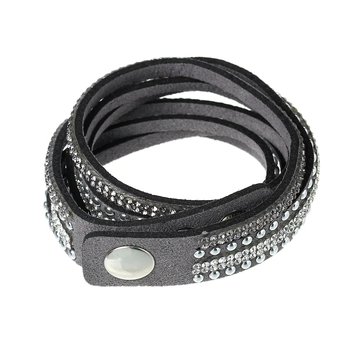 Silver Gray Wrap Adjustable Bracelet Vegan Suede Slake Bracelet Rhinestone Gift