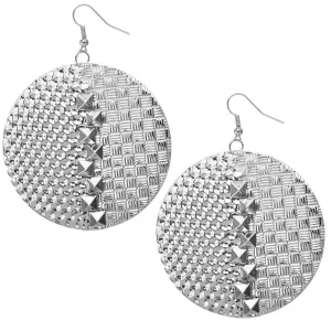 Silver Hammered Pyramid Cone Dangle Earrings