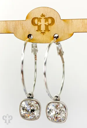 Silver Hoop Earrings With Crystal Drop