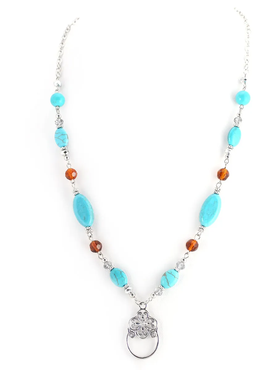 SILVER MULTI COLOR TURQUOISE AND BROWN NECKLACE  #ADX6807043 (SHBD4)