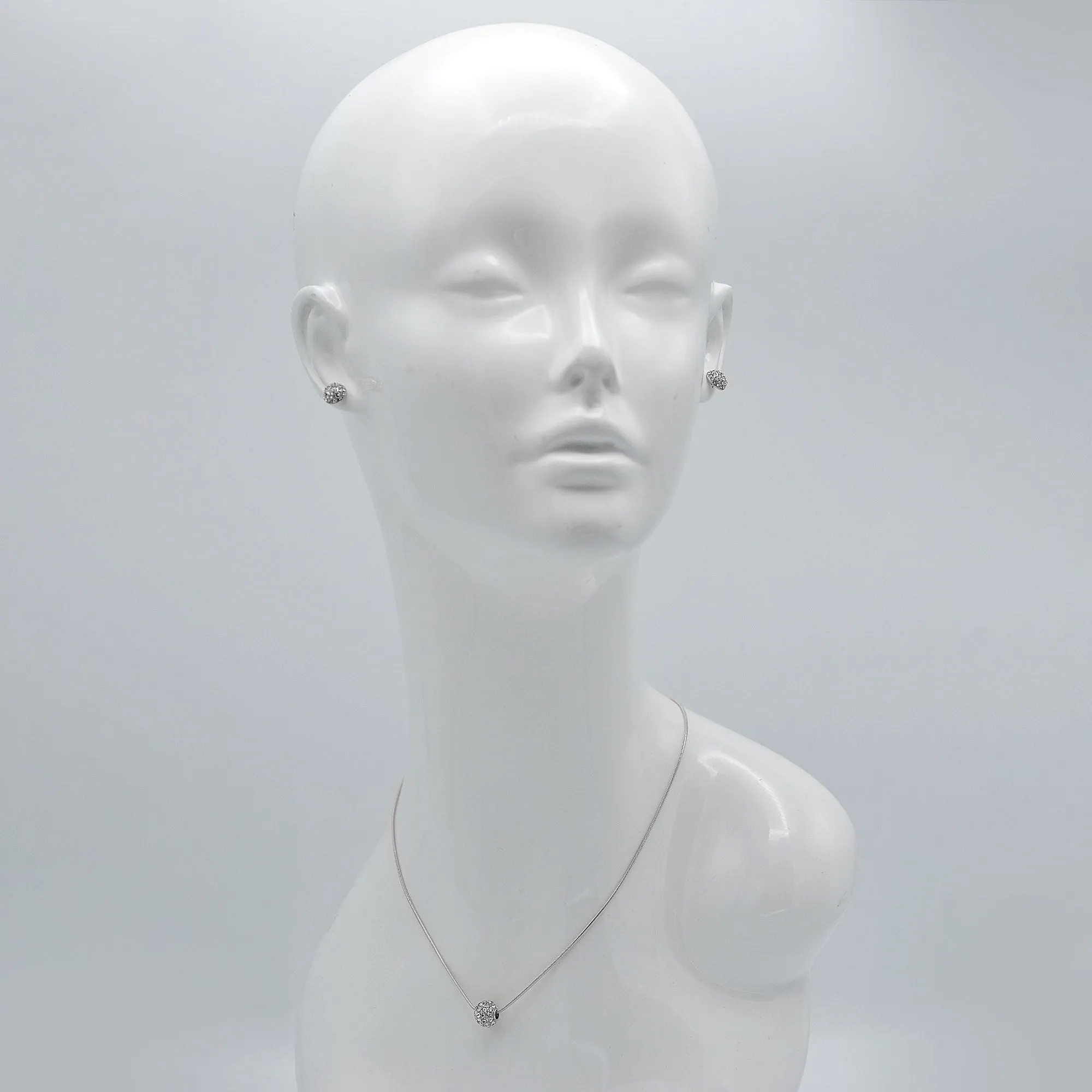 SILVER Pave Crystal Ball Pendant Necklace And Earrings Set #HNN E3155-SIL/CRY (RD17/RC18)