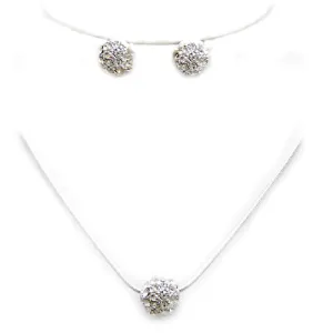 SILVER Pave Crystal Ball Pendant Necklace And Earrings Set #HNN E3155-SIL/CRY (RD17/RC18)