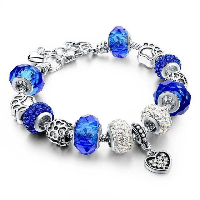 Silver Plated  Crystal&Glass Beads Charm Bracelets