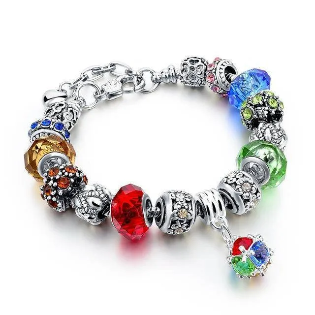 Silver Plated  Crystal&Glass Beads Charm Bracelets