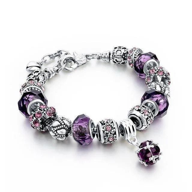 Silver Plated  Crystal&Glass Beads Charm Bracelets