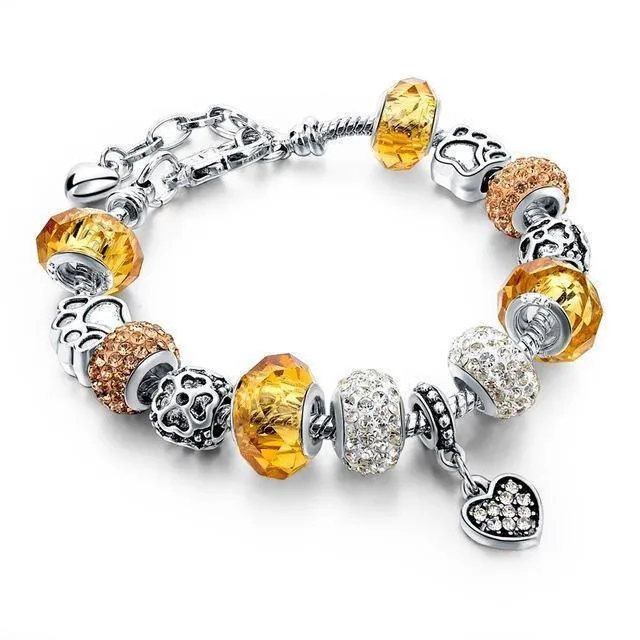 Silver Plated  Crystal&Glass Beads Charm Bracelets