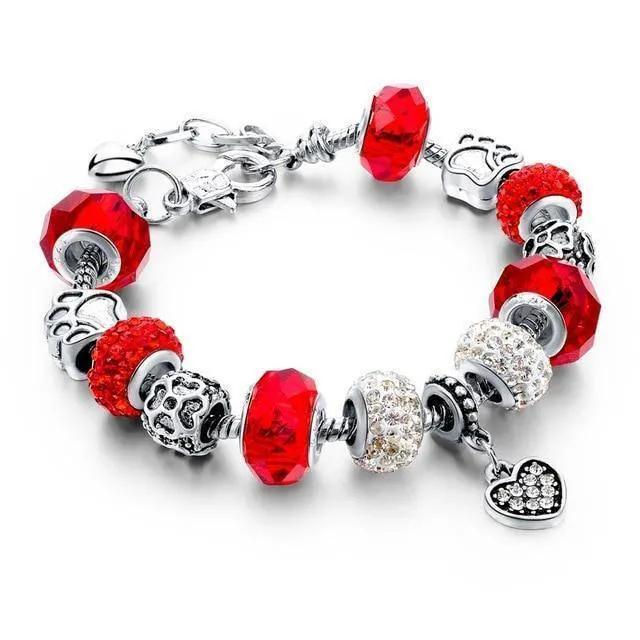 Silver Plated  Crystal&Glass Beads Charm Bracelets