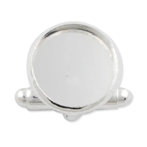 Silver Plated Cufflink Blanks with round bezel setting match 12mm cabochon
