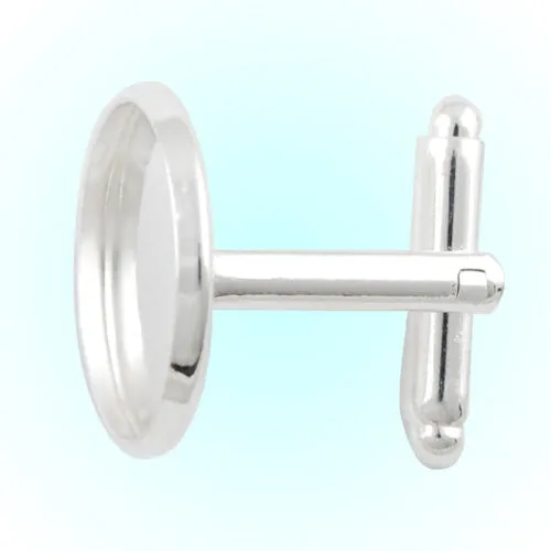 Silver Plated Cufflink Blanks with round bezel setting match 16mm cabochon