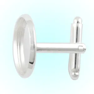 Silver Plated Cufflink Blanks with round bezel setting match 16mm cabochon