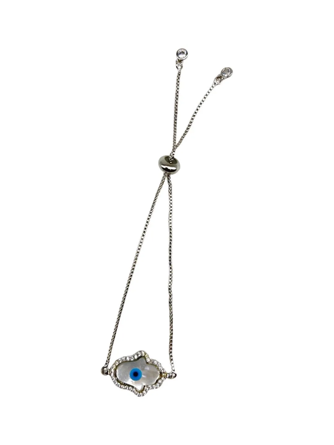 Silver Plated Hamsa Evil Eye Adjustable Bracele