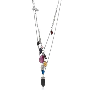 SILVER PURPLE CRYSTAL ACORN FLOWER AND LEAF CHARM NECKLACES #214BL1101 (1A13)