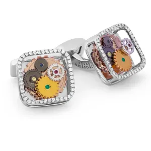 Silver Rhodium Silver Mechanical Diamond Gear Cufflink