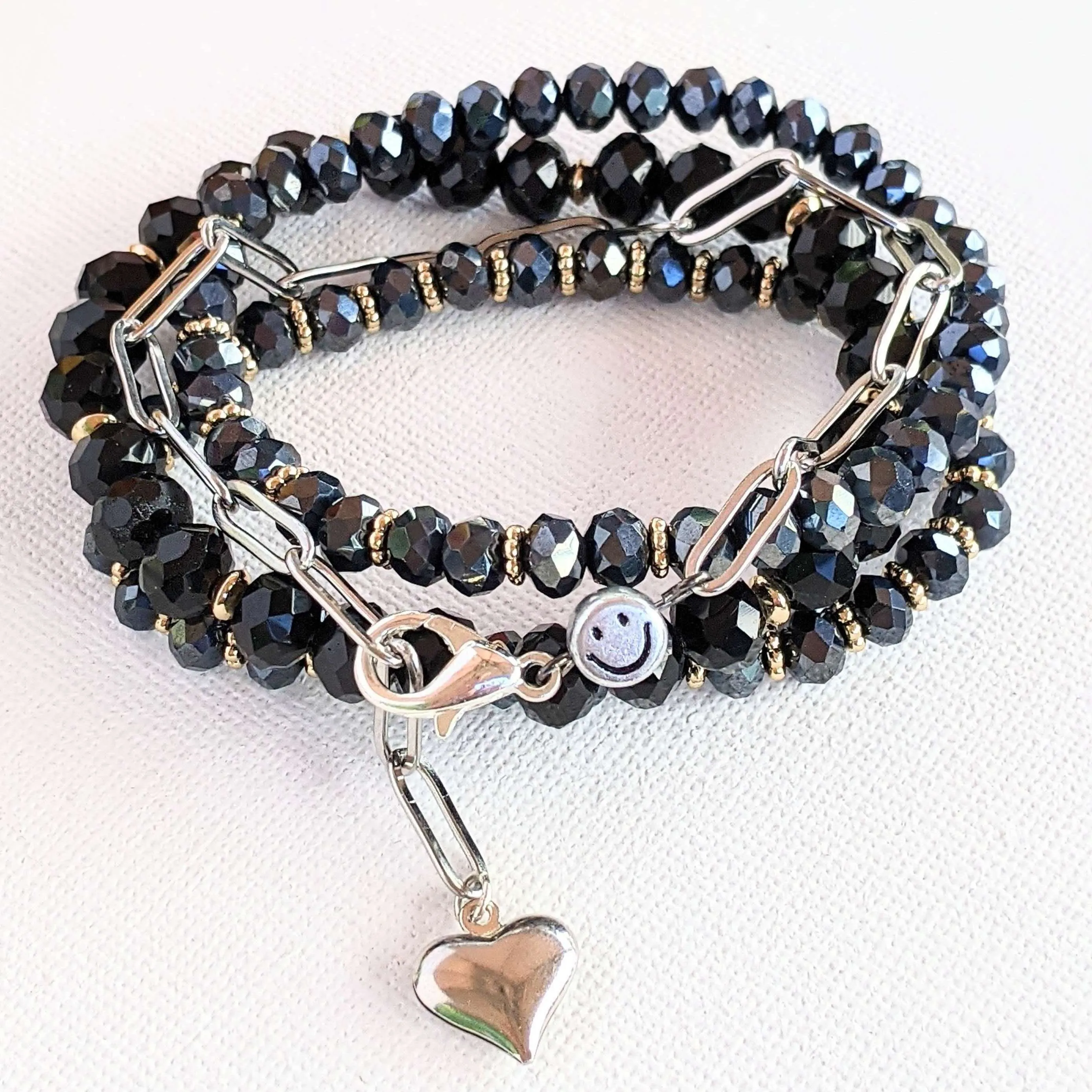 Silver Smiley Stainless Steel Paperclip Chain Bracelet