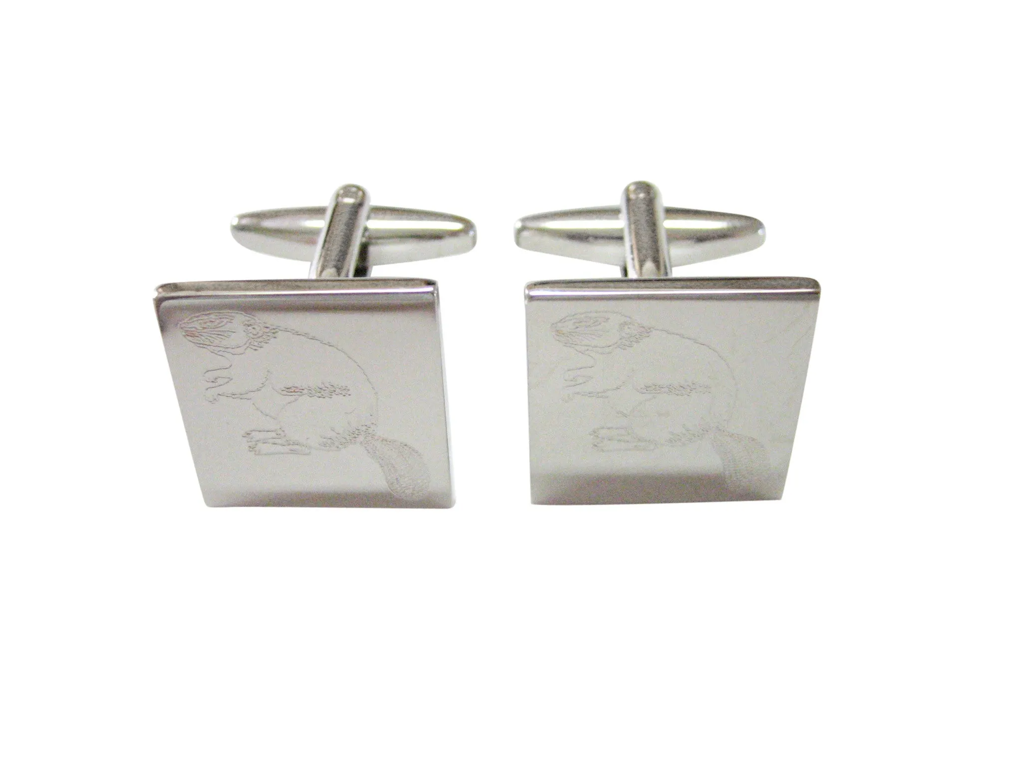 Silver Toned Etched Beaver Cufflinks