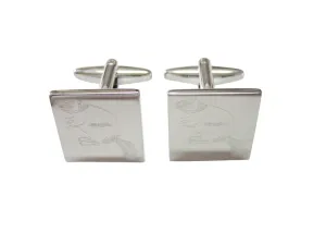 Silver Toned Etched Beaver Cufflinks