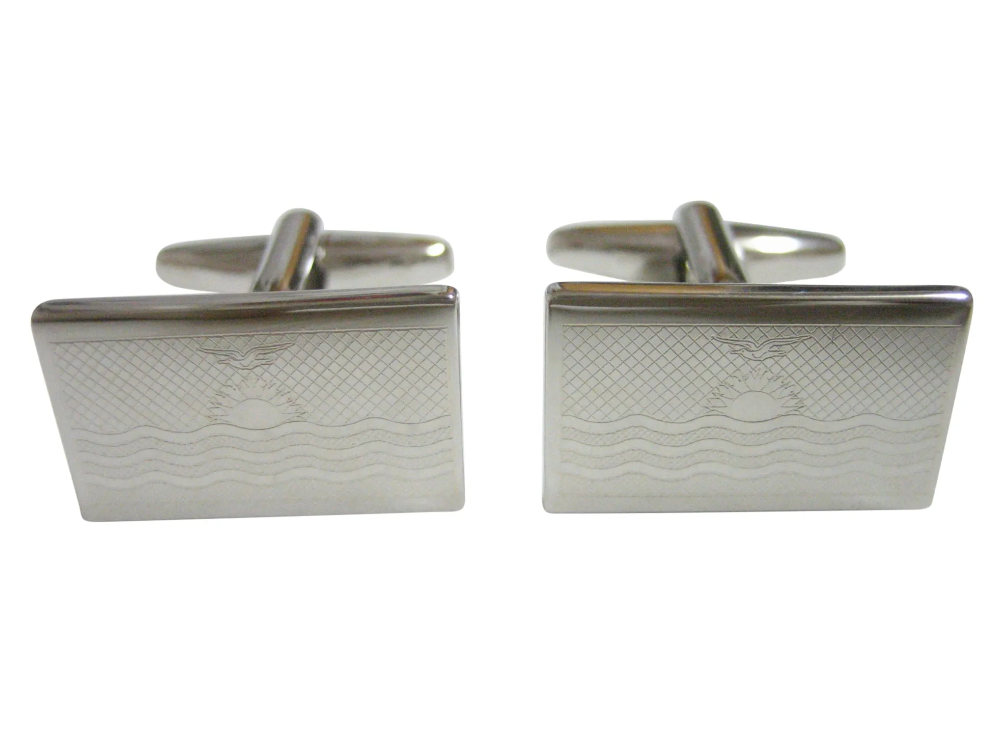 Silver Toned Etched Kiribati Flag Cufflinks