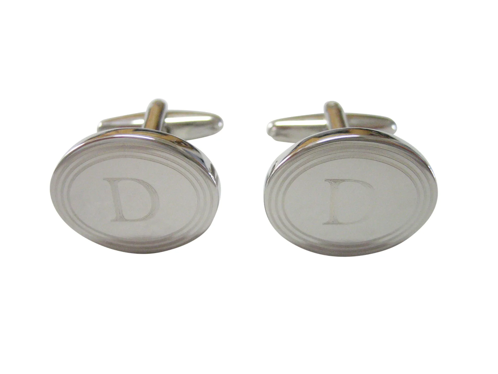 Silver Toned Etched Oval Letter D Monogram Cuffinks