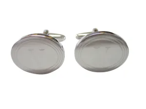 Silver Toned Etched Oval Letter V Monogram Cufflinks