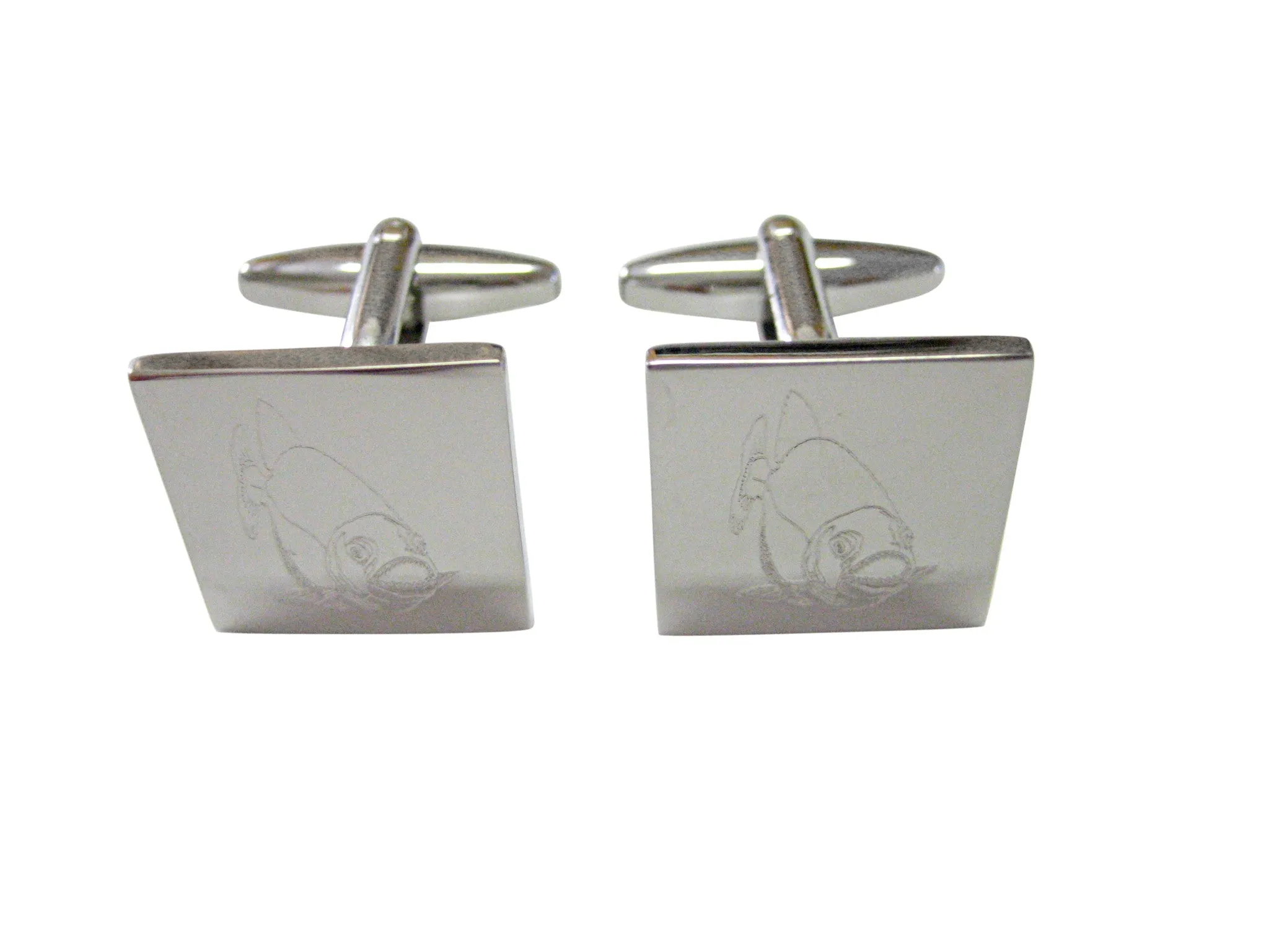 Silver Toned Etched Piranha Fish Cufflinks