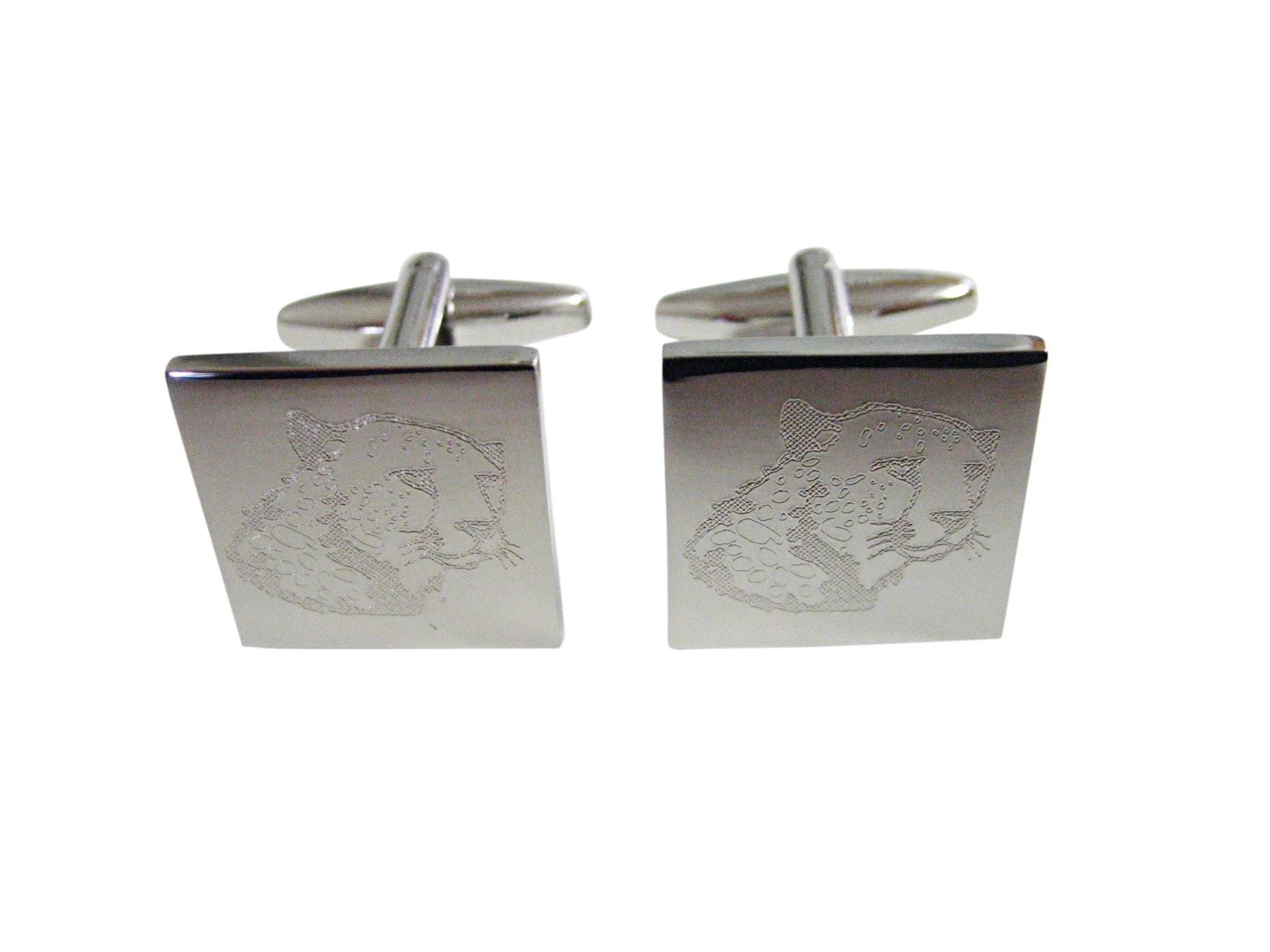 Silver Toned Etched Puma Head Cufflinks