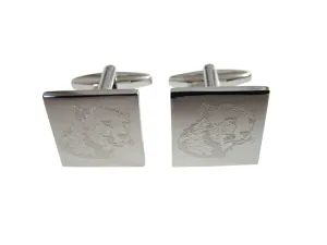 Silver Toned Etched Puma Head Cufflinks