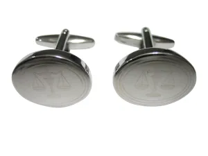 Silver Toned Etched Scale of Justice Law Oval Cufflinks