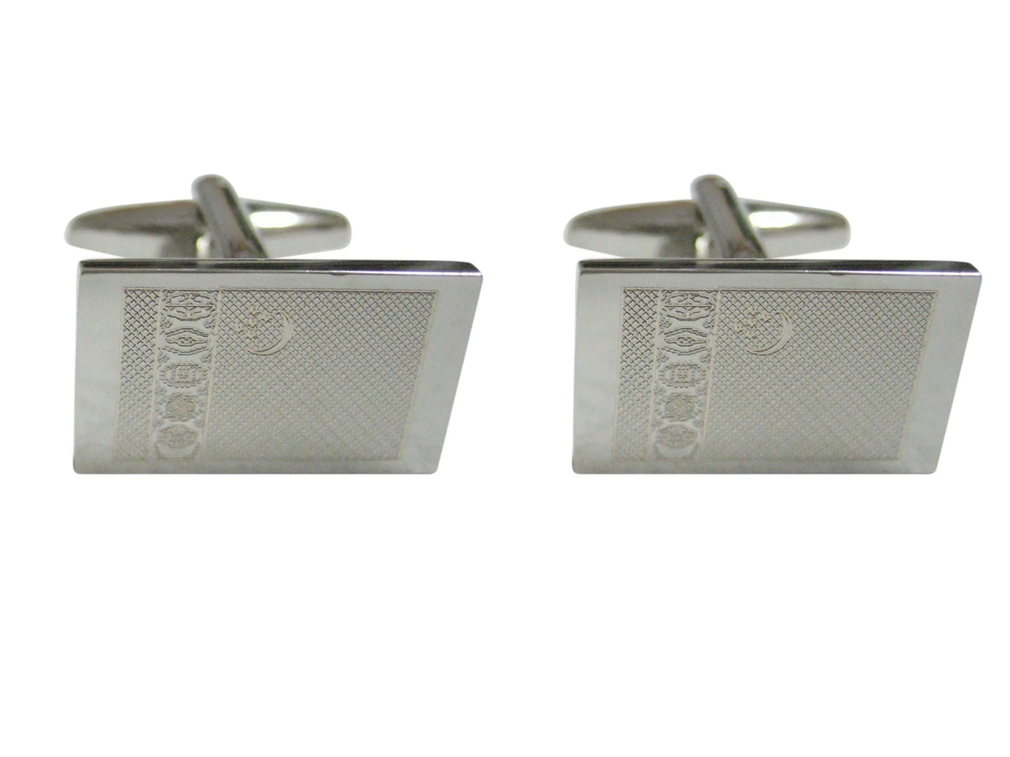 Silver Toned Etched Turkmenistan Flag Cufflinks