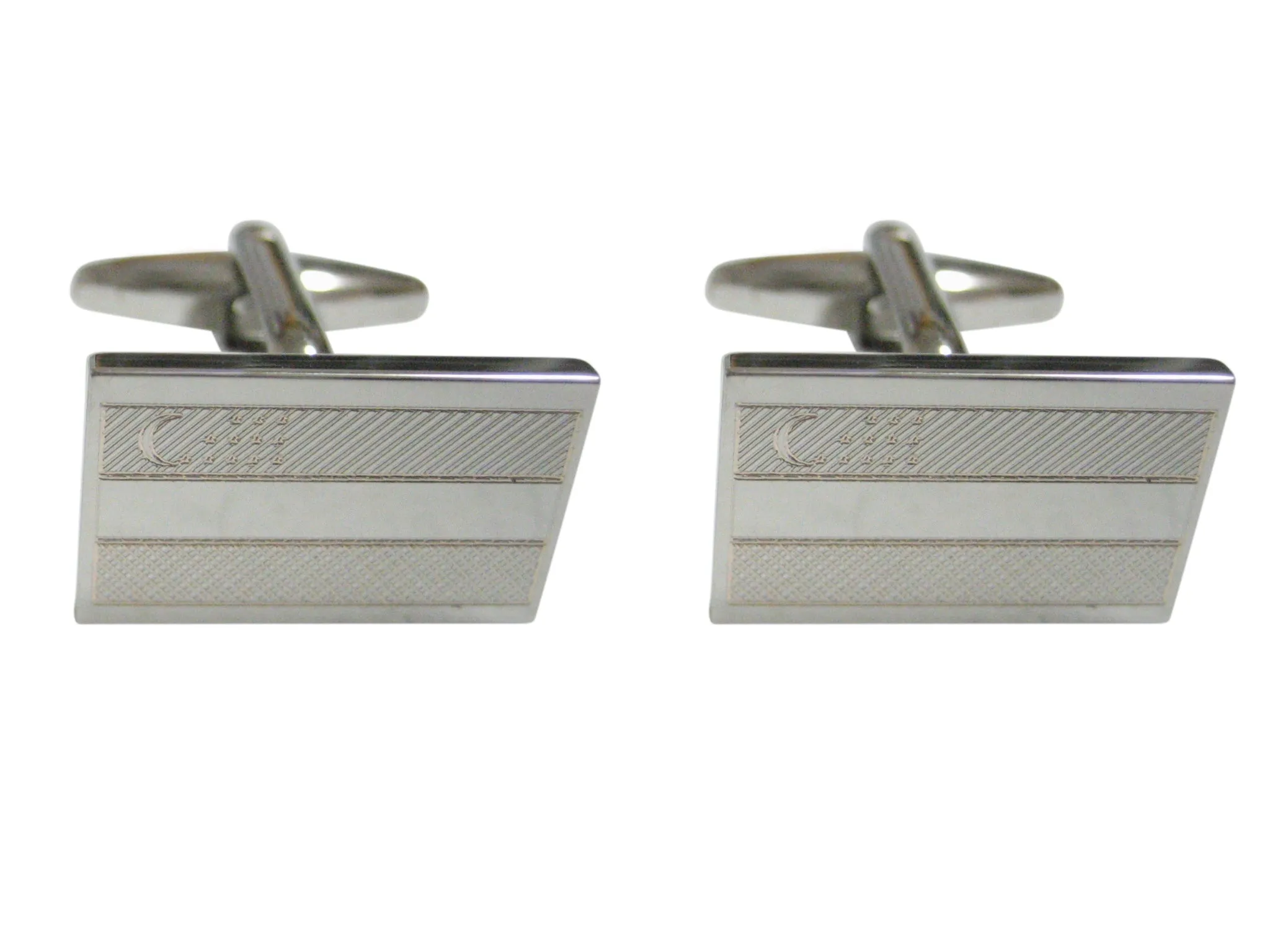 Silver Toned Etched Uzbekistan Flag Cufflinks