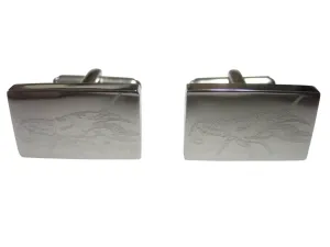 Silver Toned Rectangular Etched Crayfish Crawfish Crawdad Cufflinks