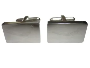 Silver Toned Rectangular Etched Roadrunner Bird Cufflinks