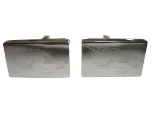 Silver Toned Rectangular Etched Sea Shell Cufflinks