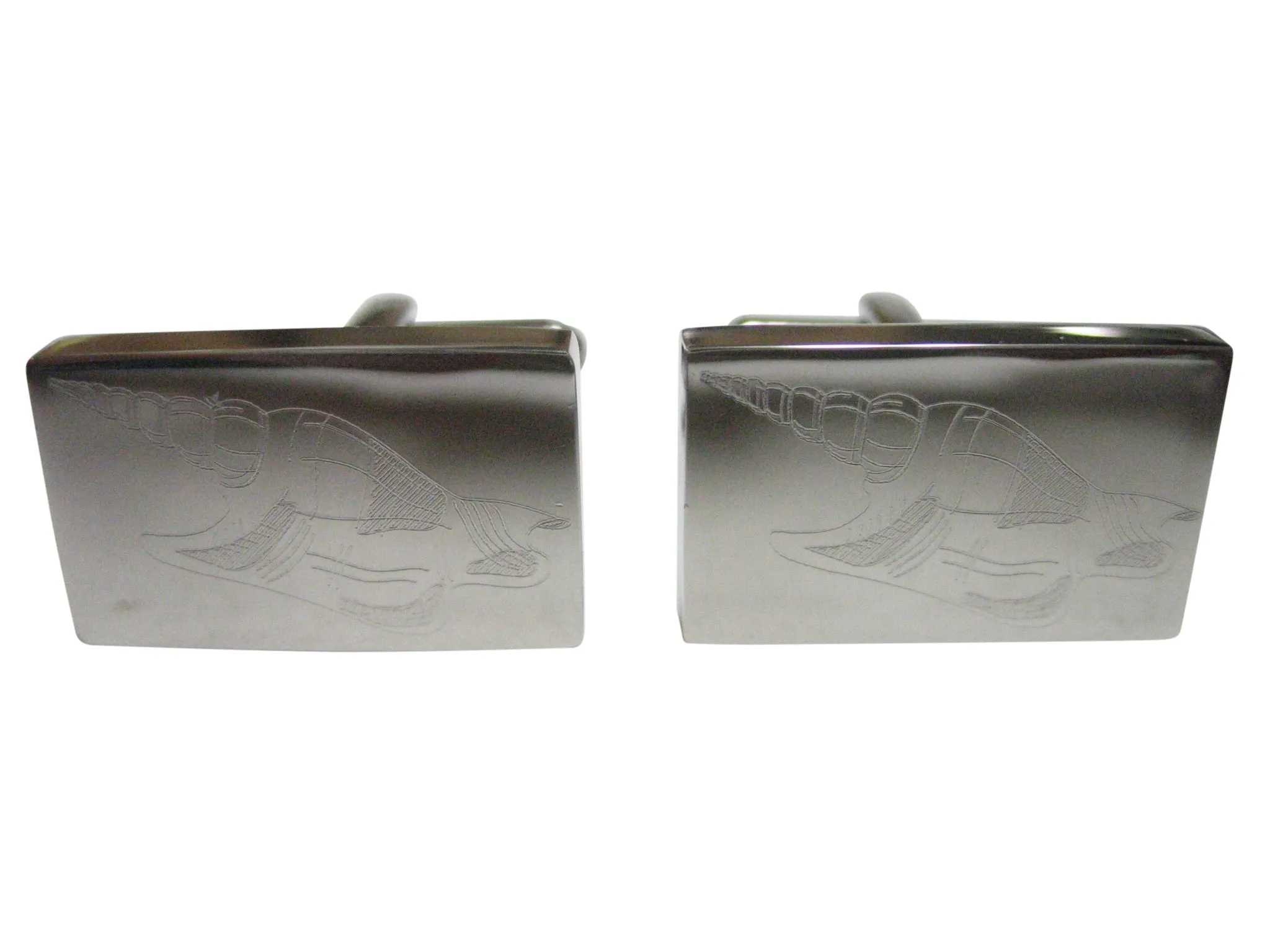 Silver Toned Rectangular Etched Sea Shell Cufflinks