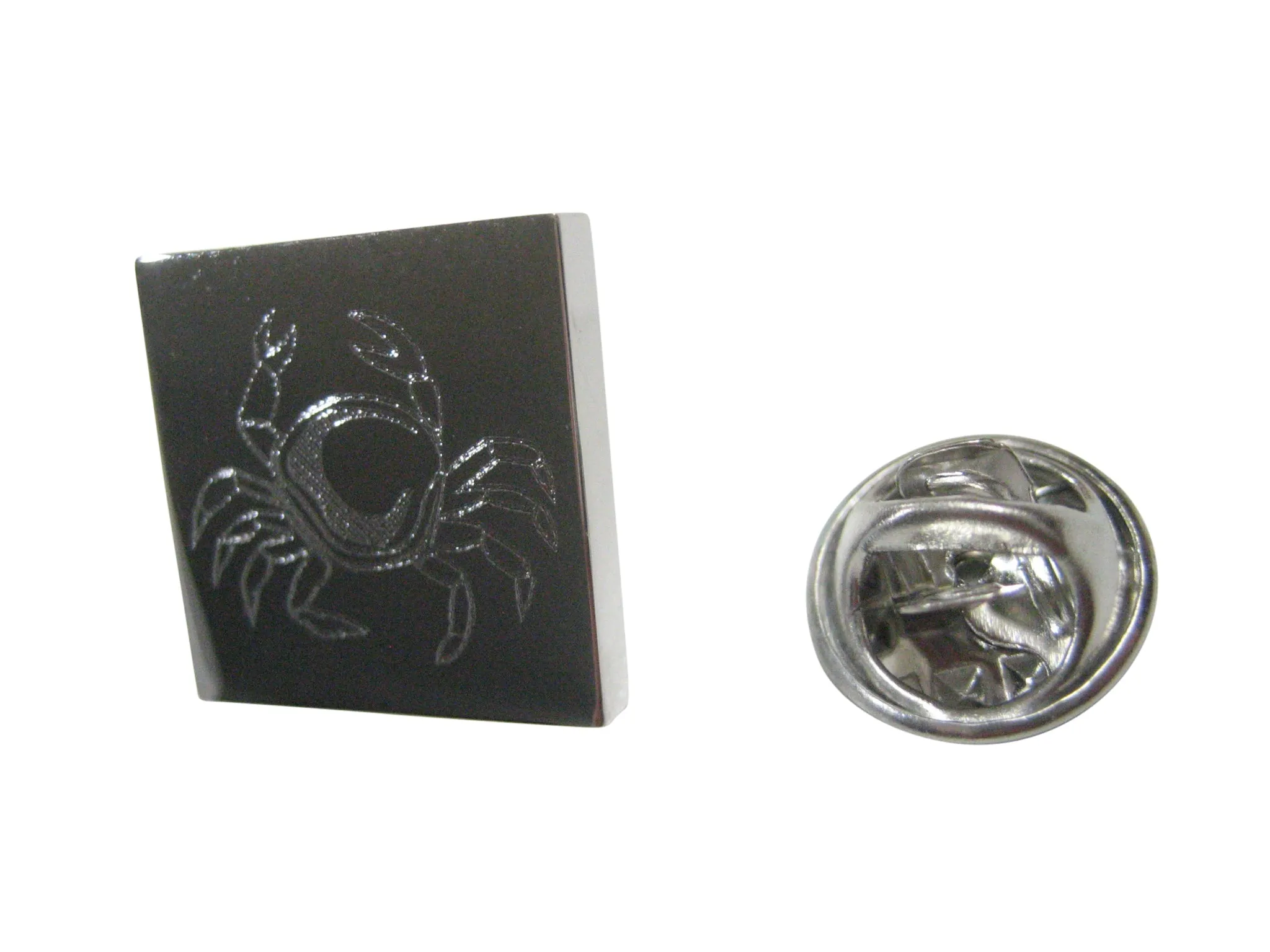 Silver Toned Square Etched Crab Lapel Pin