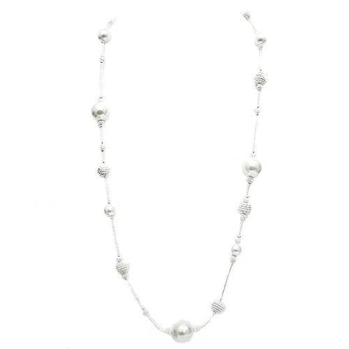 SILVER-WHITE NECKLACE  #SC25125_SIL-WHT