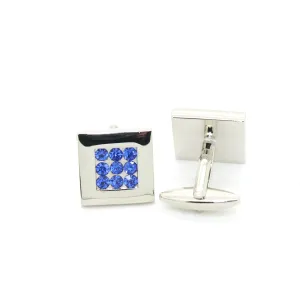 Silvertone Blue Gemstone Cuff Links With Jewelry Box