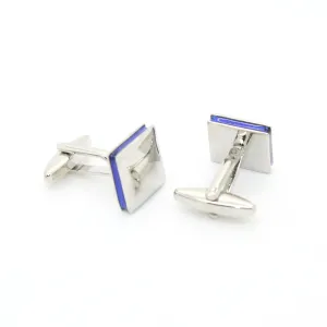 Silvertone Blue Lining Cuff Links With Jewelry Box