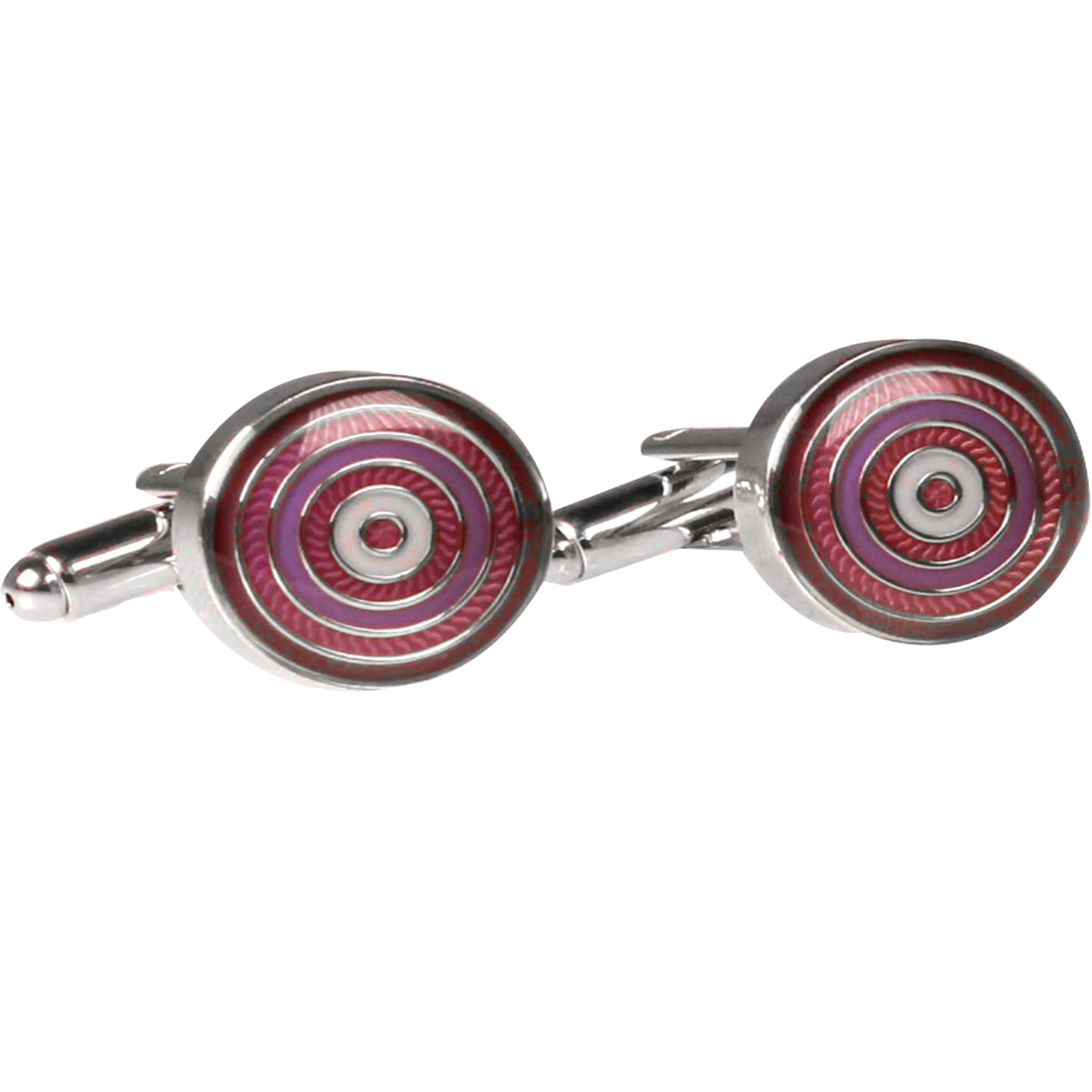 Silvertone Circle Pink Cufflinks with Jewelry Box