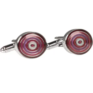 Silvertone Circle Pink Cufflinks with Jewelry Box