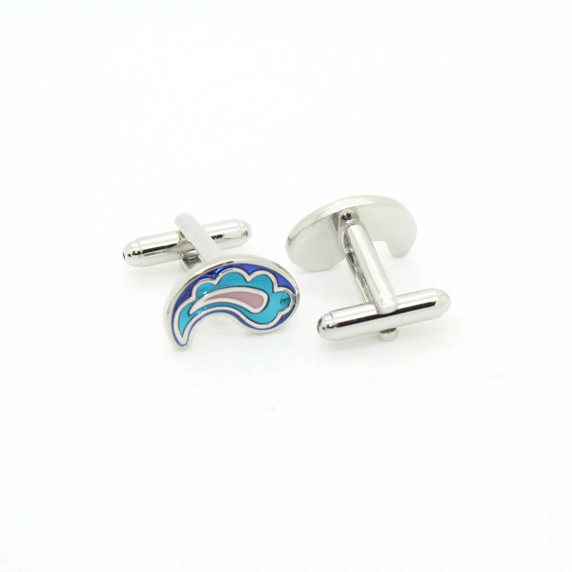 Silvertone Paisley Design Cuff Links With Jewelry Box